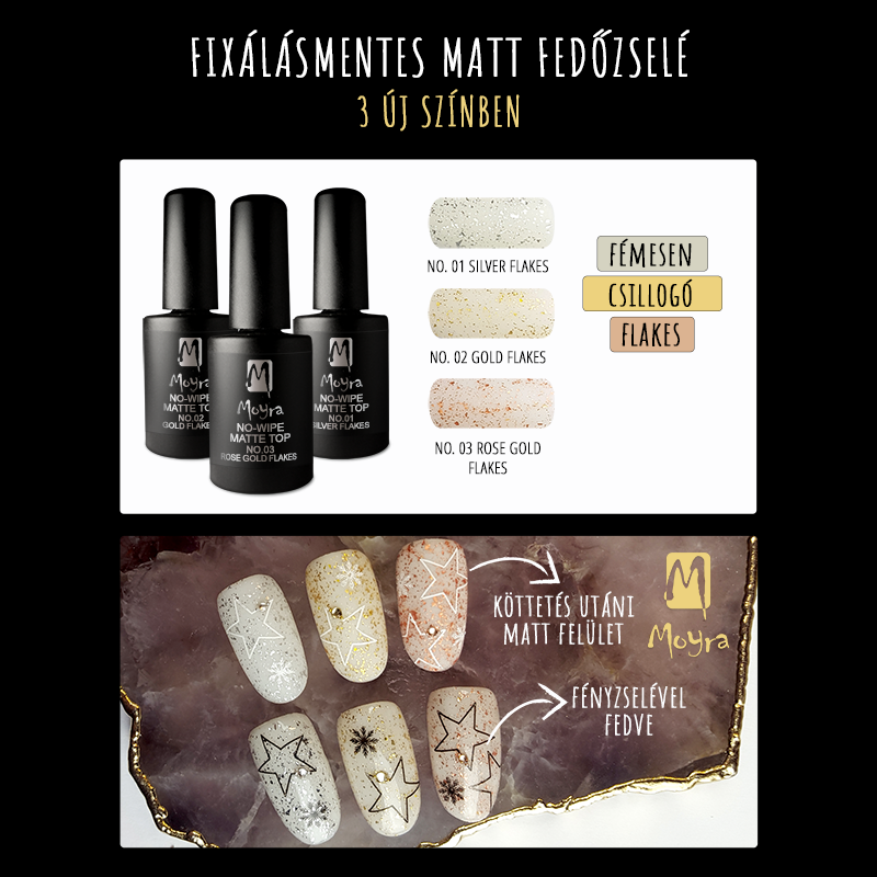 Újdonság! No-Wipe Matte Top – Silver / Gold / Rose Gold Flakes