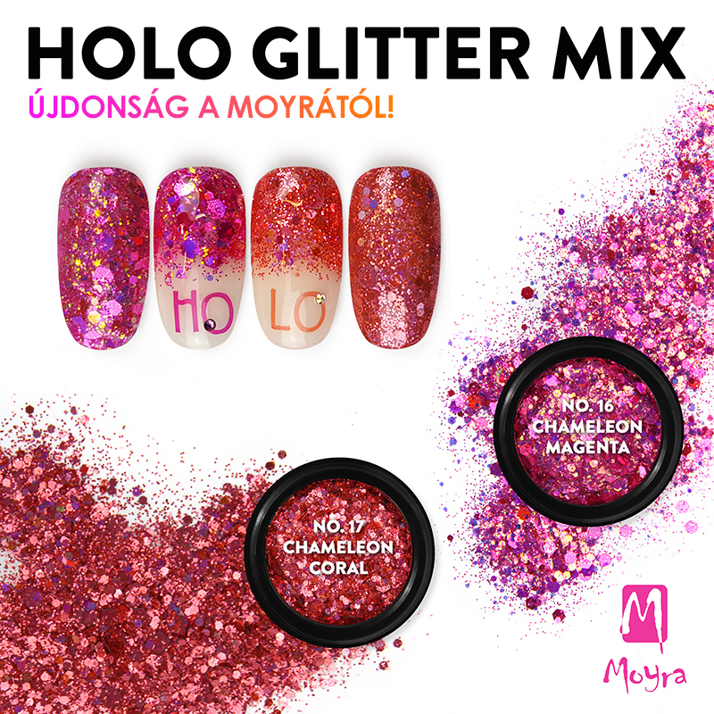 Moyra Holo Glitter Mix No. 16 Kaméleon magenta, No. 17 Kaméleon korall