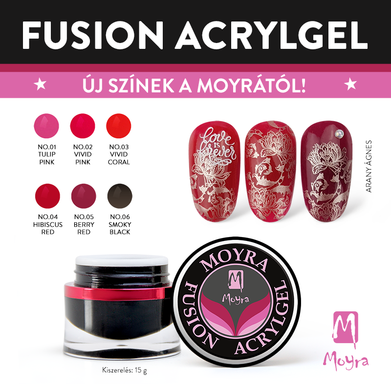 Moyra Fusion Colour Acrylgel 6 gyönyörű színben